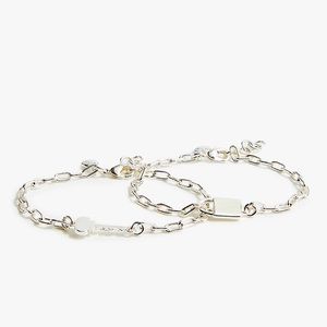 NWT J. Crew Silver Lock and Key Link Bracelets Set 2
